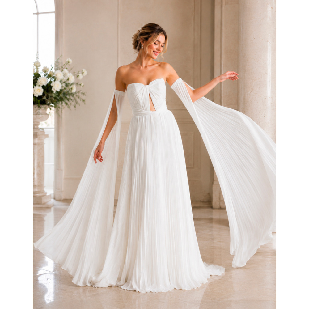 Willowby Watters Davy Pleated Cape Sleeve Wedding Dress 10